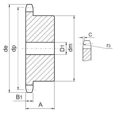 Koło łańcuchowe 10B-1 Z114 z piastą, hartowane zęby