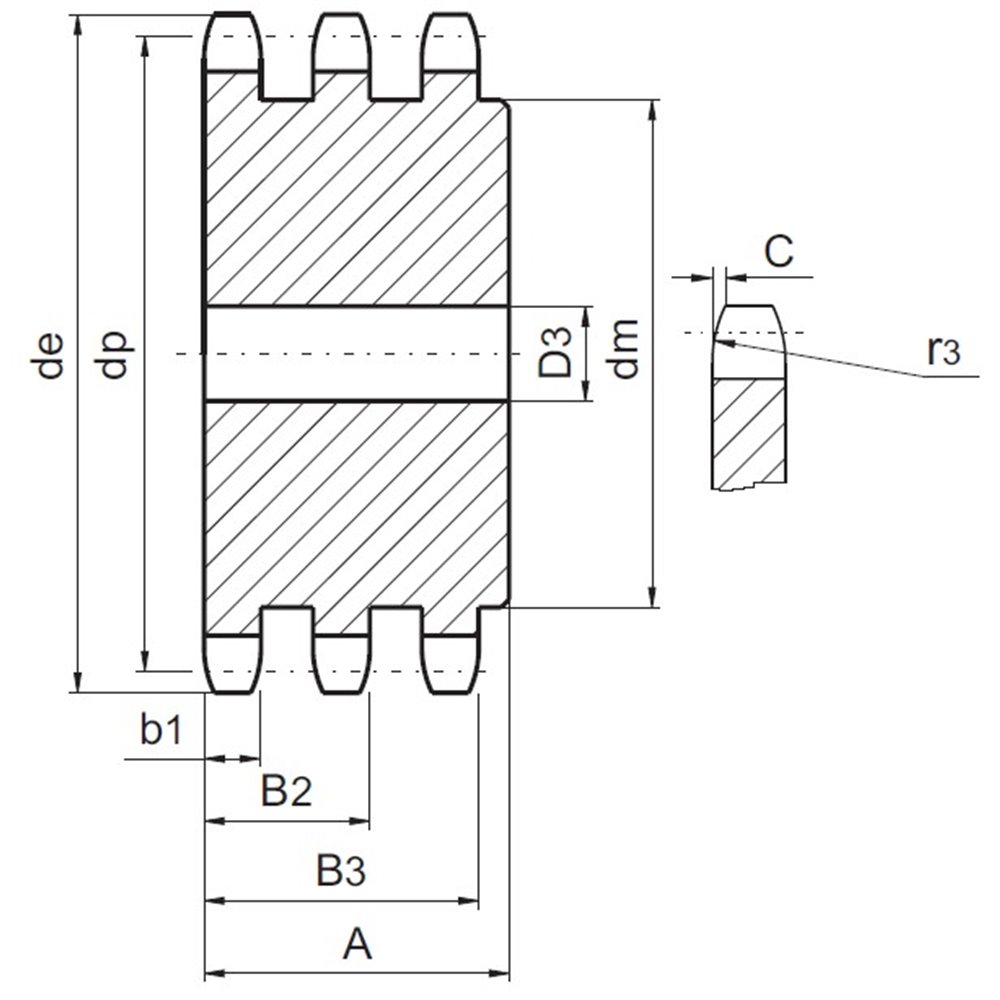 Koło łańcuchowe 32B-3 Z9 z piastą, hartowane zęby
