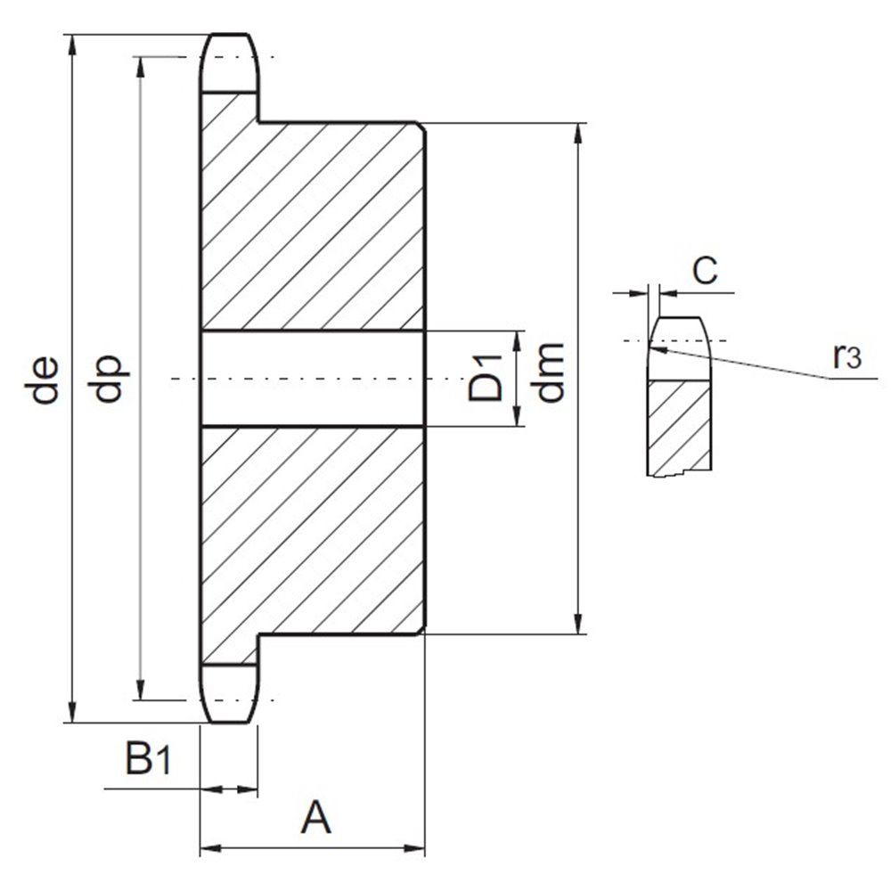 10B-1, Z25 - KOŁO ŁAŃCUCHOWE - HARTOWANE ZĘBY + CZERNIONE