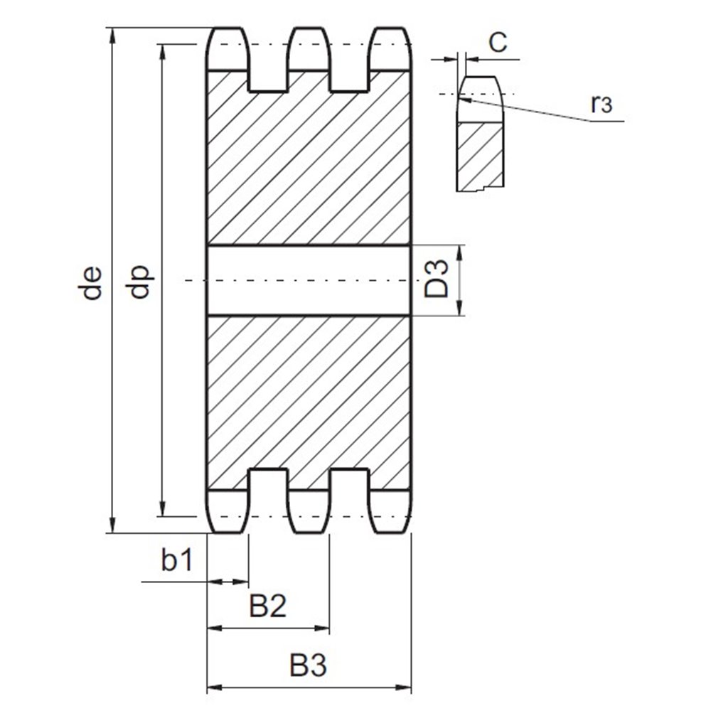 Koło łańcuchowe bez piasty 06B-3 Z75 hartowane indukcyjnie