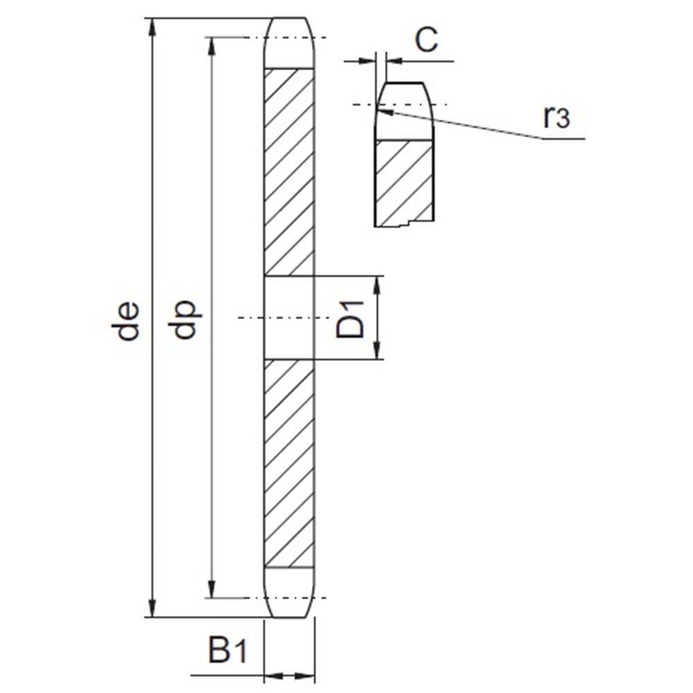 085B-1 - 100 ZĘBÓW - KOŁO ŁAŃCUHOWE BEZ PIASTY - HARTOWANE I CZERNIONE